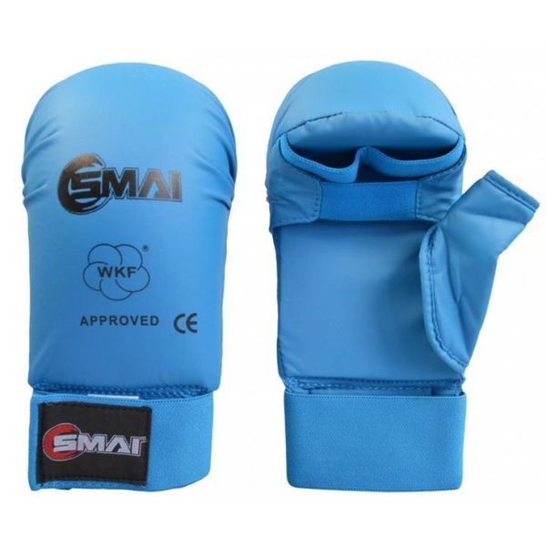 Накладки на руки для карате SMAI WKF &mdash; сині, із захистом великого пальця, поліуретан SMAI-KF-WKF-BLU-XS фото